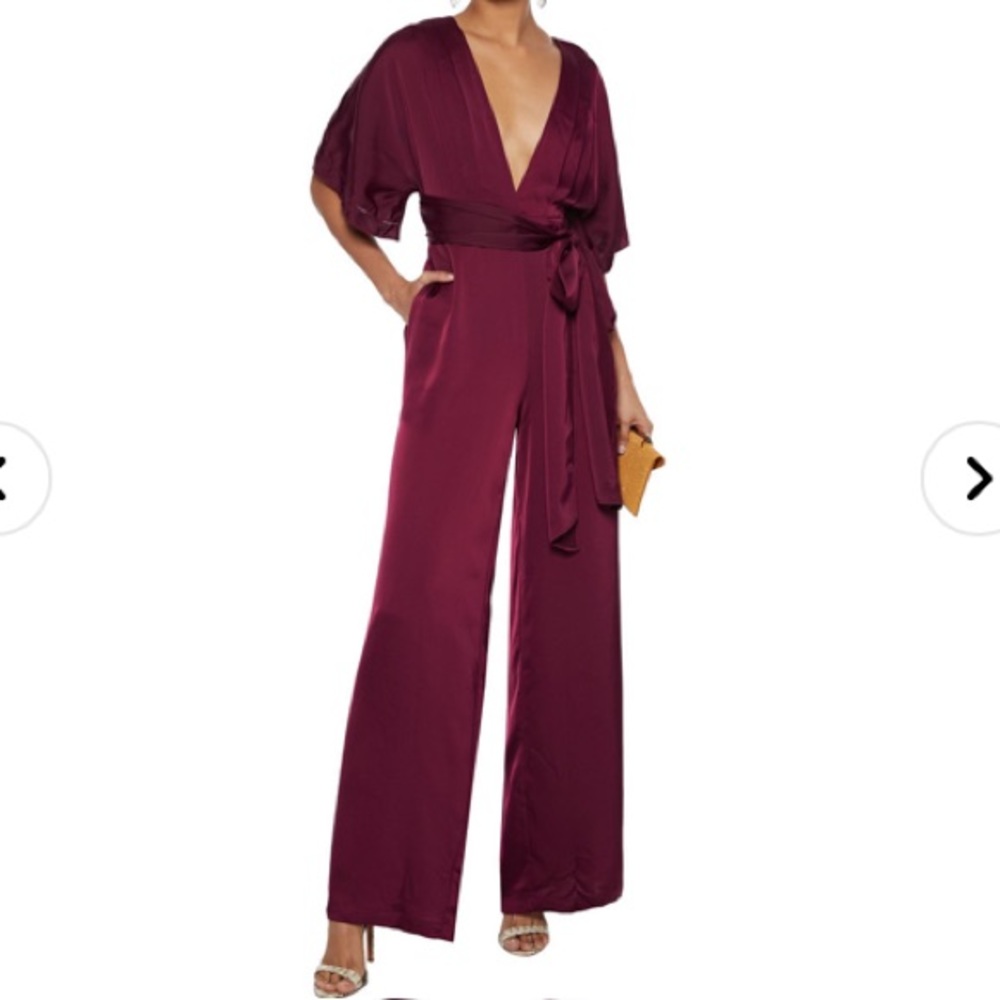 Nicholas Hammered Satin Wide Leg Wrap Jumpsuit w/ cutouts